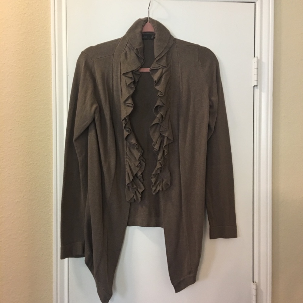 The Limited Ruffle Front Brown Cardigan